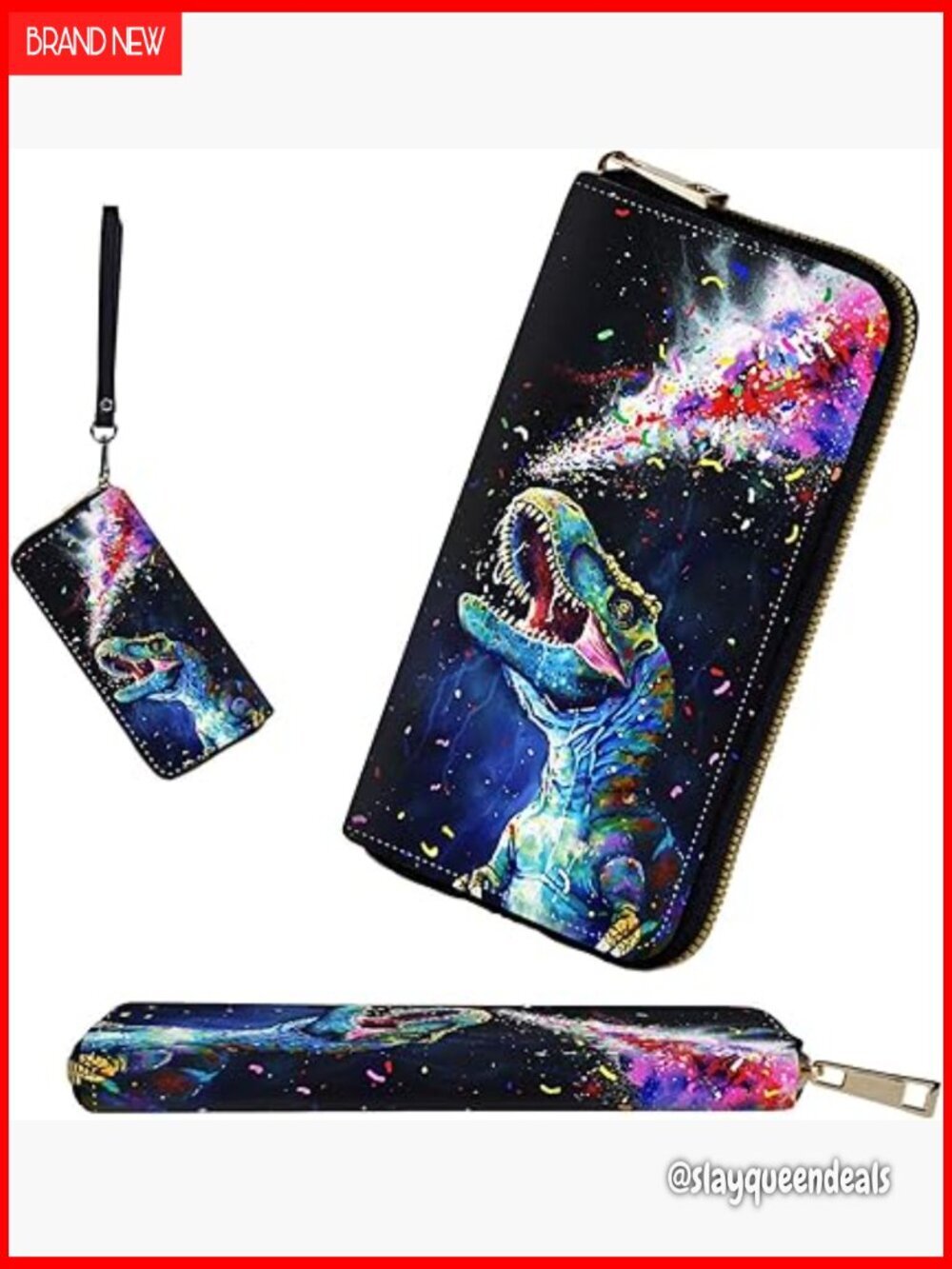 Large Capacity RFID Blocking Zip Around Wallet with Detachable Wrist Strap